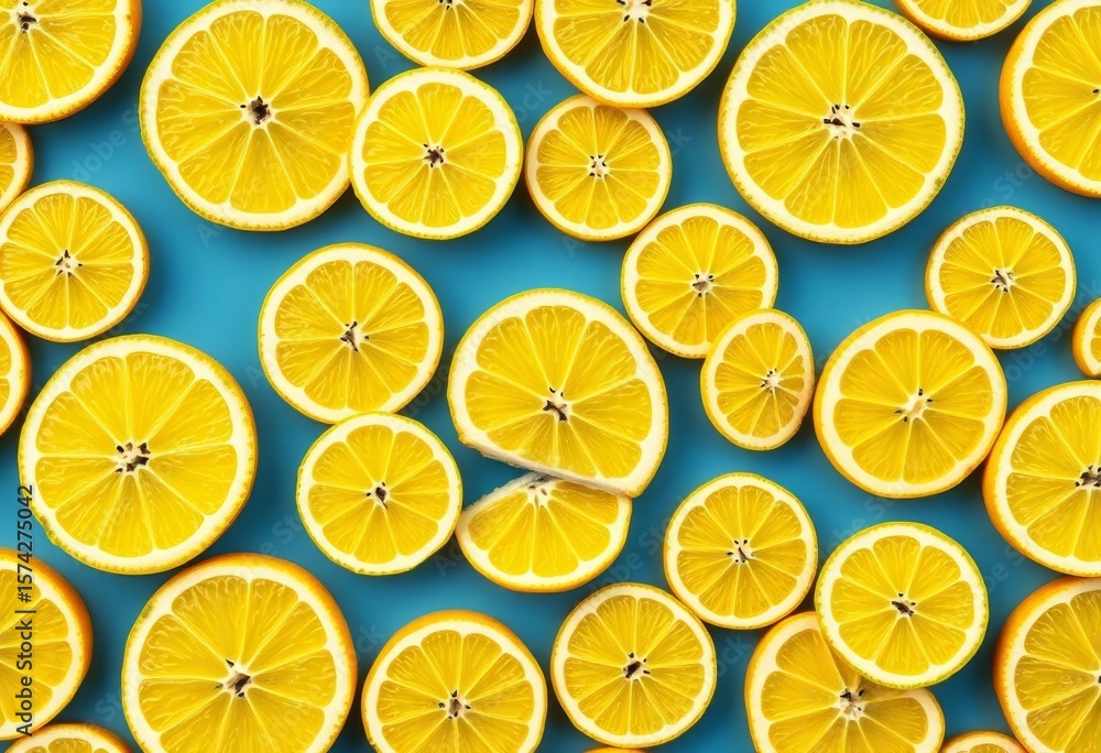 Infinitely repeating pattern of vibrant lemon slices on a seamless background, design, textile Infinitely repeating pattern of vibrant lemon slices on a seamless background, design, textile