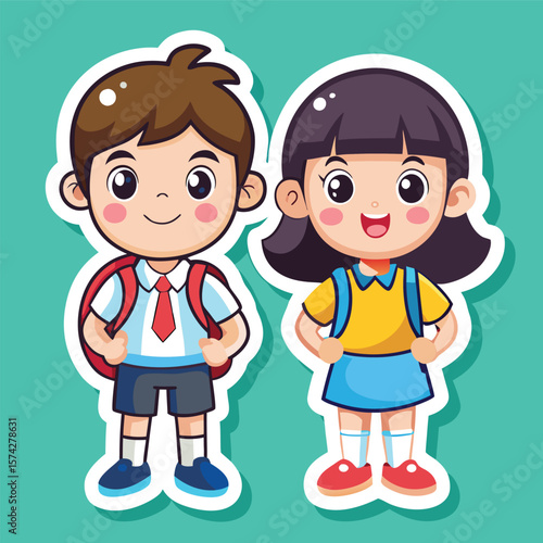 Cartoon school kids in uniform