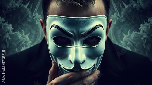 surreal image of man hiding behind a mask, concept of identity crisis. Generative AI