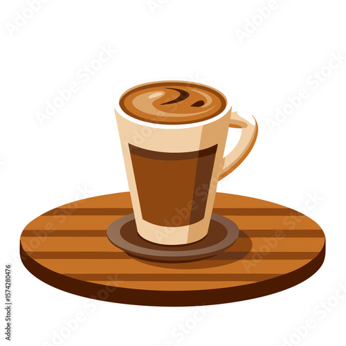 Hot coffee cup line art – cozy café table scene vector illustration on transparent background design