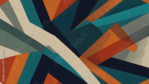 Wallpaper Mural Abstract geometric design featuring overlapping shapes in teal, orange, white, and navy for a modern, vibrant and stylish background. Torontodigital.ca