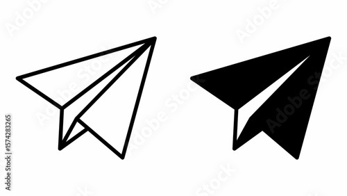 Set of paper airplane icons in modern minimalist style. Includes outline and solid version. Ideal for messaging, startup, communication, and delivery concepts.