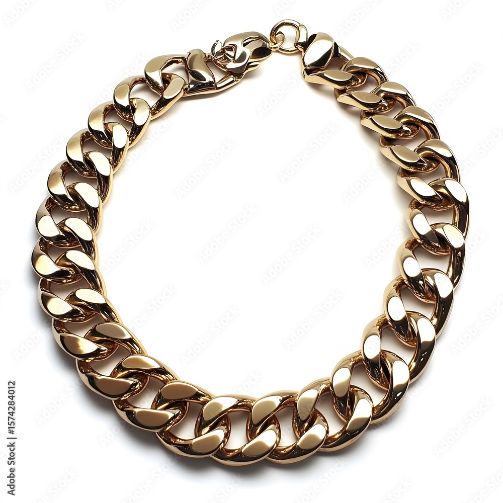 Obraz premium Elegant gold chain necklace with lobster clasp on white background