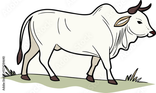 Hand-drawn farm animals in natural pose showing maternal care and rural environment connection.