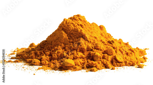 Pile of turmeric powder in a bold artistic presentation, isolated on transparent 