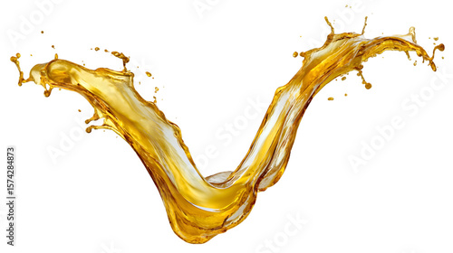 Golden liquid splash isolated on transparent background creates dynamic shape