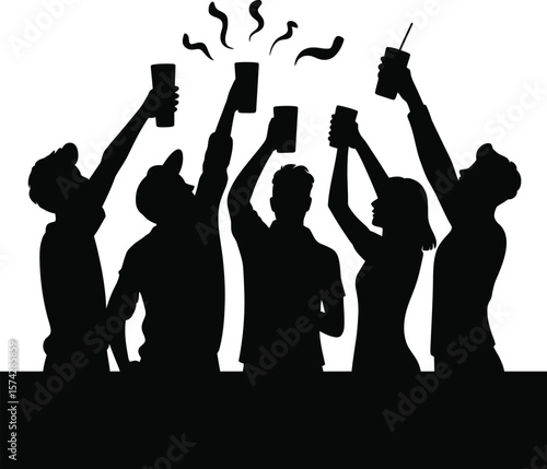 People celebrating with drinks celebration silhouette