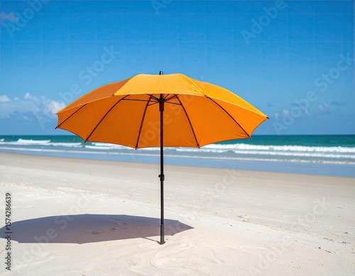 Wallpaper Mural Bright yellow umbrella on a sandy beach Torontodigital.ca
