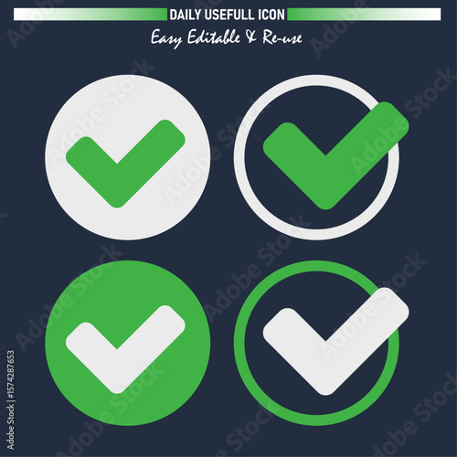 Checkmark on Solid background. Isolated vector sign symbol. Checkmark icon set. Checkmark right symbol tick sign. Flat vector icon.