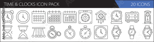 Modern Time & Clock Icon Set – 20 Minimal Line Icons for Scheduling & Time Management
