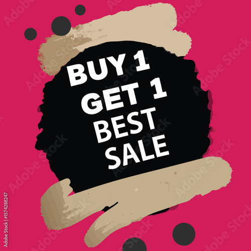 Buy one, get one free special offer label. Sale retail business promotion sticker. Marketing advertising label template vector illustration