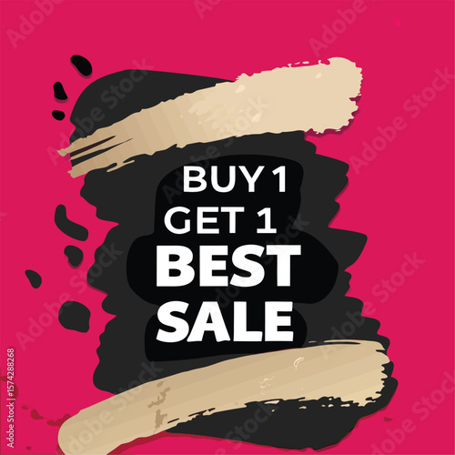 Buy one, get one free special offer label. Sale retail business promotion sticker. Marketing advertising label template vector illustration