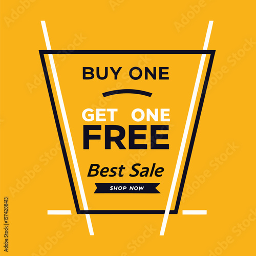Buy one, get one free special offer label. Sale retail business promotion sticker. Marketing advertising label template vector illustration