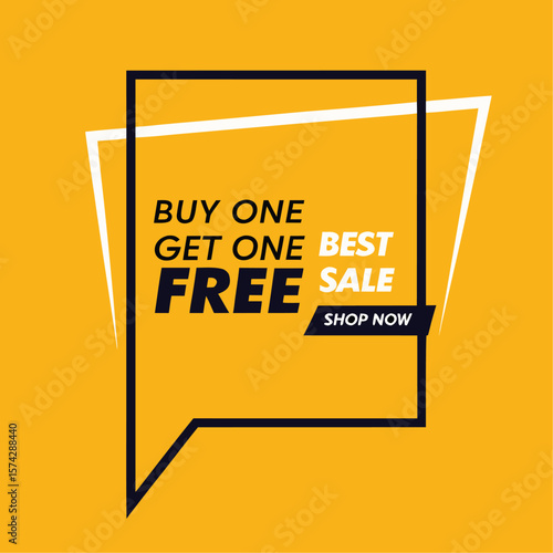 Buy one, get one free special offer label. Sale retail business promotion sticker. Marketing advertising label template vector illustration