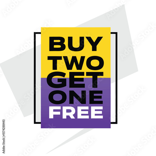Buy one, get one free special offer label. Sale retail business promotion sticker. Marketing advertising label template vector illustration