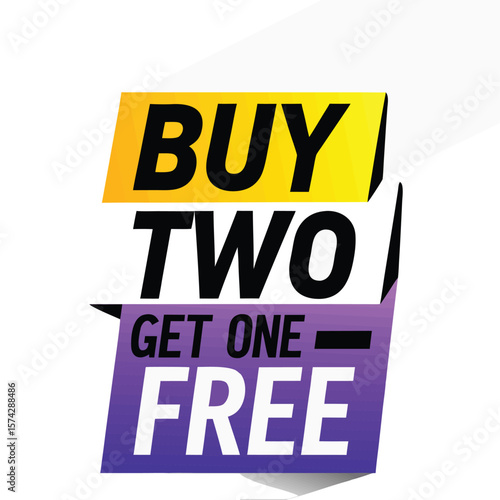 Buy one, get one free special offer label. Sale retail business promotion sticker. Marketing advertising label template vector illustration