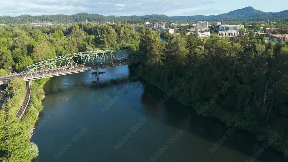 Aerial view of Willamette River and cityscape, United States. Aerial view of Willamette River and cityscape, United States.