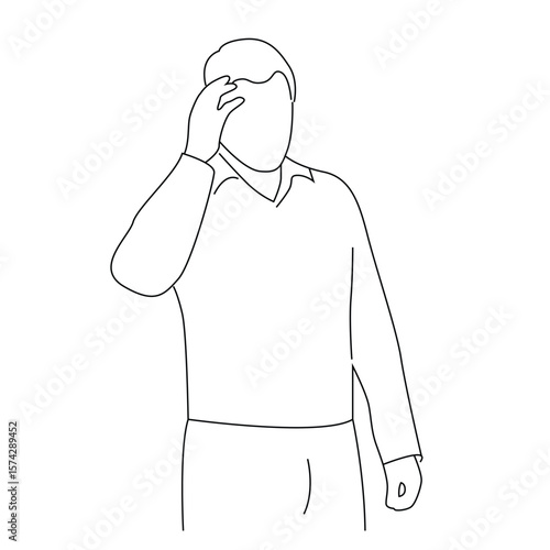 Line Art Stressed Out or Having a Headache Man Isolated on White. People, emotions and state of mind vector art