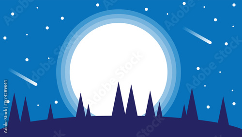 Night Forest with Abstract Spruce Trees Simple Flat Style Illustration. Nature and landscape concept vector art