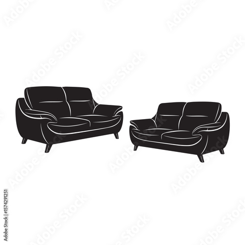 Two modern black sofa silhouettes furniture design illustration vector