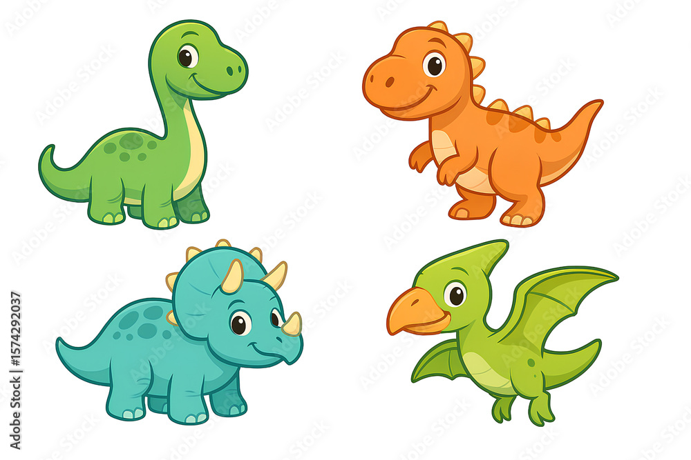 Obraz premium Set of Cute Cartoon Dinosaurs Isolated on White Background