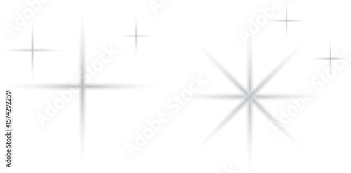 Shiny star sparkle light effect isolated on transparent background. Glowing white twinkle burst elements perfect for decoration, magic, fairy dust, or festive highlight accents.