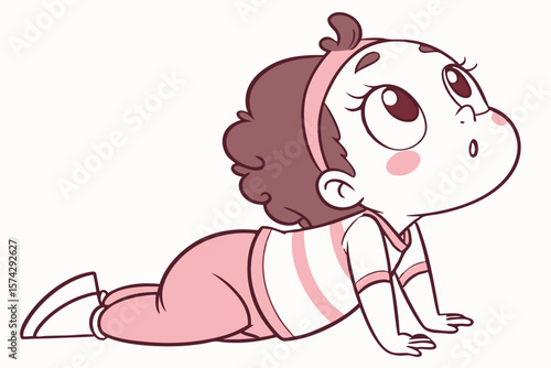 Vector cute Baby Girl cartoon character looking up with wide, innocent eyes isolated on white background