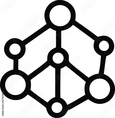 Abstract geometric network of interconnected nodes and lines representing a complex system or data structure in black and white