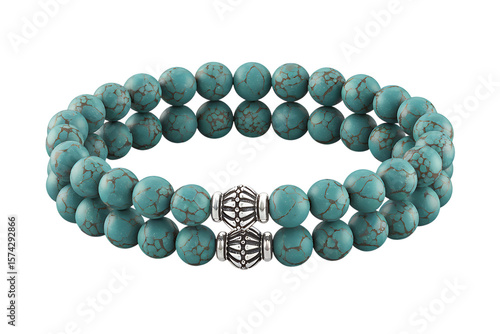 Stunning Double-Strand Turquoise Bead Bracelet with Silver Accents