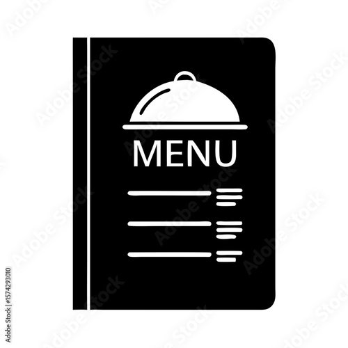 Restaurant menu with cloche icon on black background  