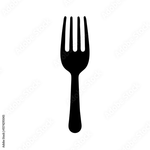 Black fork silhouette on white background representing dining icon  