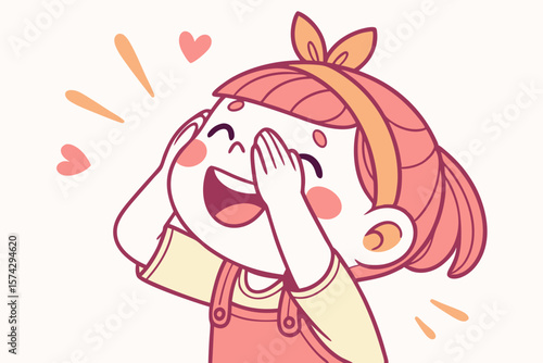 Vector cute Baby Girl cartoon character playing peek-a-boo with her hands over her eyes isolated on white background