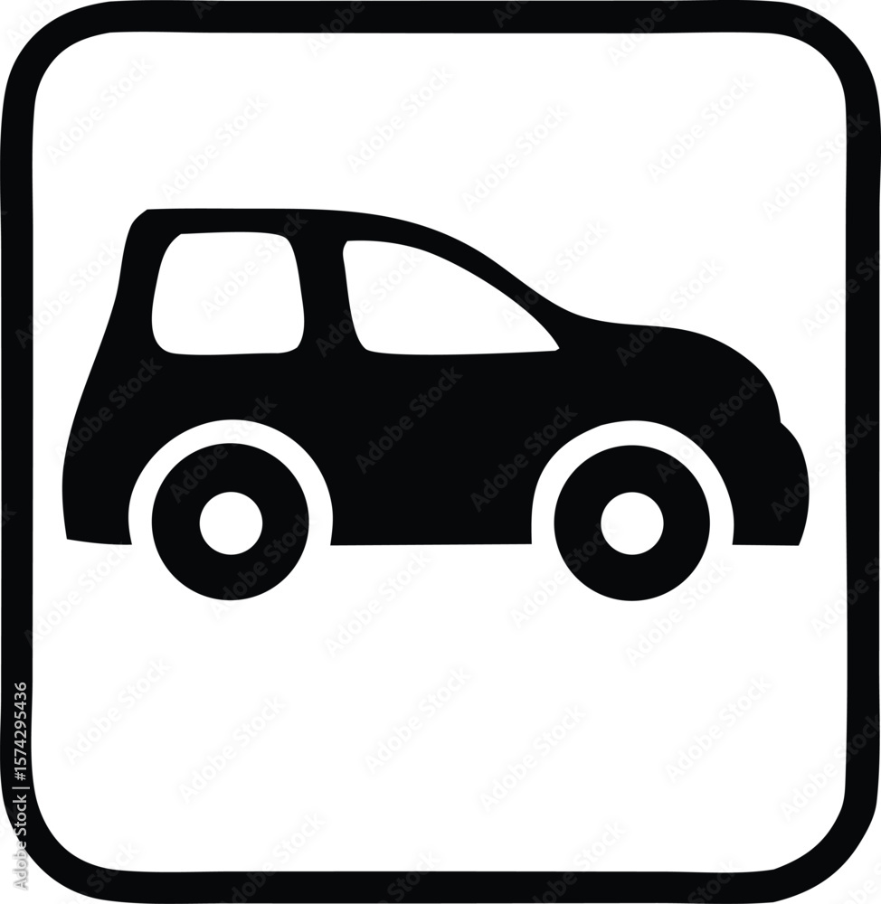 Fototapeta premium Simple black silhouette of a car displayed within a rounded square border representing transportation and vehicles