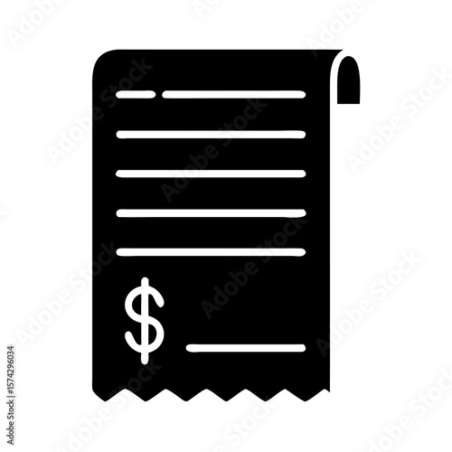 Receipt icon showing blank lines and dollar symbol for payments  