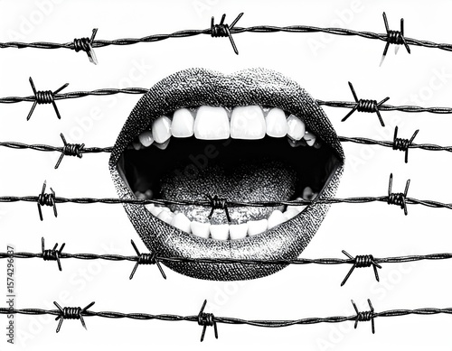 Open mouth, barbed wire