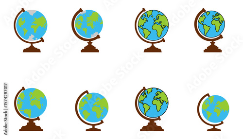 Flat Globe Set Icons with Stand Illustration