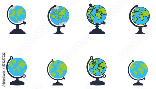 Flat Globe Set Icons with Stand Illustration