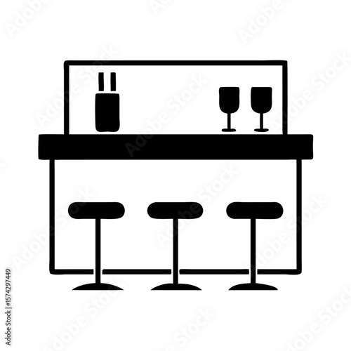 Bar counter with drinks and seating in minimalist design  