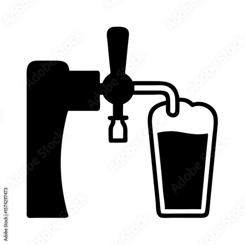 Beer tap pouring into glass in minimalist black and white style  