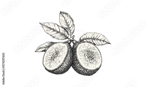 Vintage abiu fruit engraving, tropical food sketch, hand-drawn style illustration, antique botanical artwork, black ink drawing, retro decor, classic fruit art, nature sketch, exotic plant print