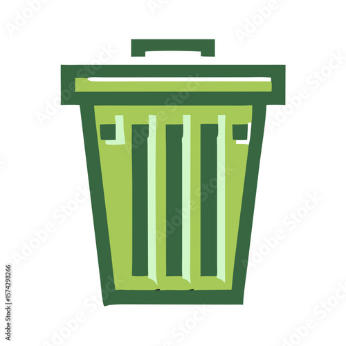 Green trash can icon in a minimalist design style  