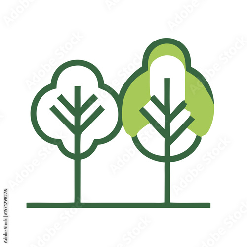 Stylized trees icon with green leaves in minimalist design  