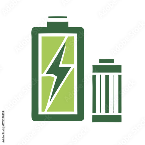 Battery and rechargeable cell icon in green color design  