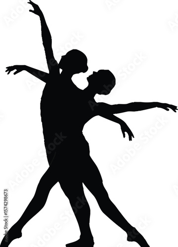 Ballet dancers performing graceful pose silhouette