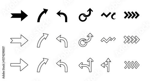 Navigational Arrows in Line: A minimalistic graphic featuring various directional arrow symbols, perfectly suited for navigation, instruction, and guidance.