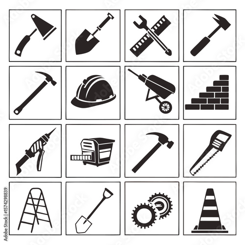 Construction tools and safety equipment icons vector