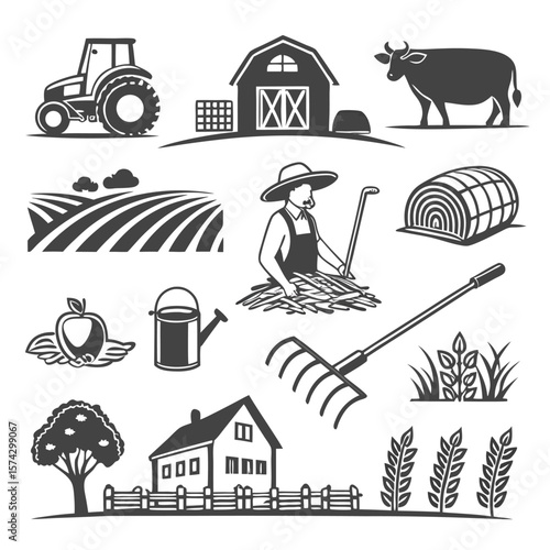 Farm life rural agriculture scene tractor barn