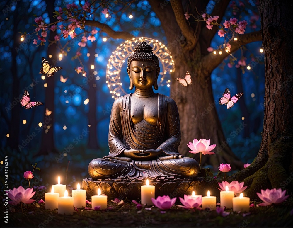 Fototapeta premium Buddha statue in mystical forest (3)