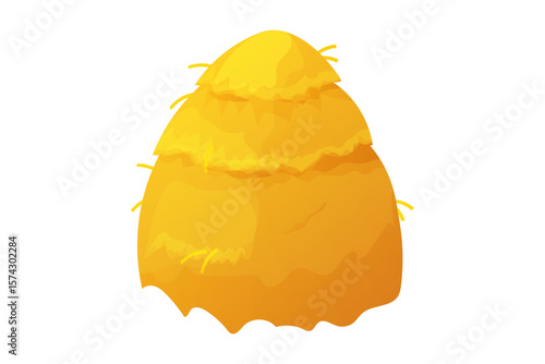 Cartoon hay bales and straw bundles set. Farm haystacks, dry grass heaps, wheat or rye fodder piles for agriculture, feed, and village decoration. Vector isolated illustration on white.