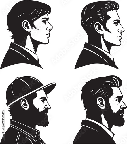 Abstract Man Head Silhouette Vector Icon Set – Modern Human Face Profile Symbol Set
